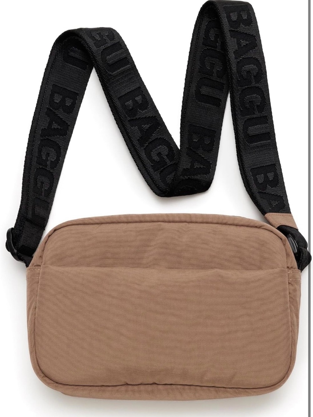 BAGGU Tan Crossbody Belt Bag with Black Logo Strap